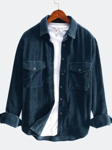 Corduroy Shirt Men Long Sleeved Shirt Thickened Retro Shirt