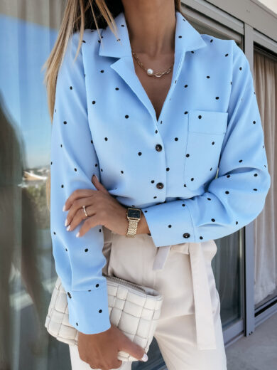 Slim Button Polka Dot Long Sleeve Pocket Shirt - Image 3