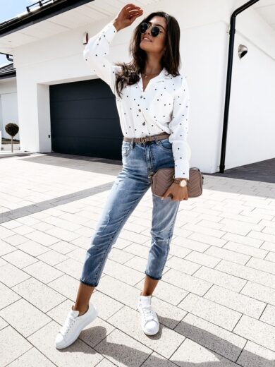 Slim Button Polka Dot Long Sleeve Pocket Shirt - Image 4