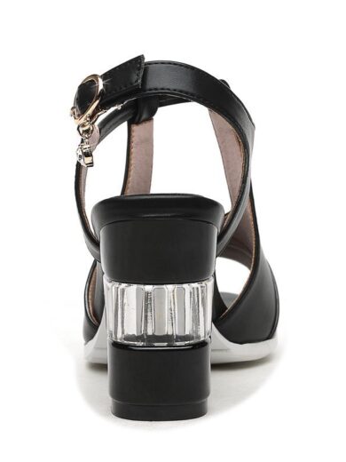 One Word Strap  Toe High Heels Women Thick Heels - Image 3