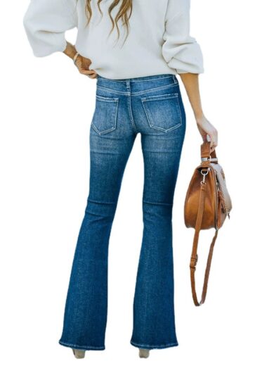 Washed Bell-bottom Pants Elastic Ripped Women - Image 8