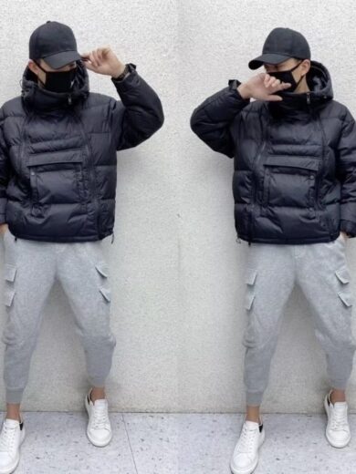 Winter Couple Diagonal Zipper Bread Dress Men's Hooded Cotton-padded Jacket - Image 2