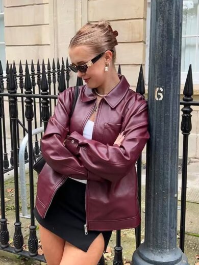 Retro Fashion Polo Collar Advanced PU Leather Jacket Coat - Image 3
