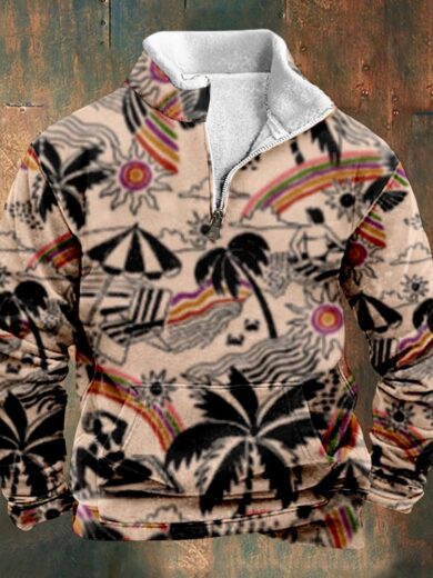 Cross Border Digital Printing Long Sleeve Stand Collar Half Zip Sweater Inner Cut - Image 6