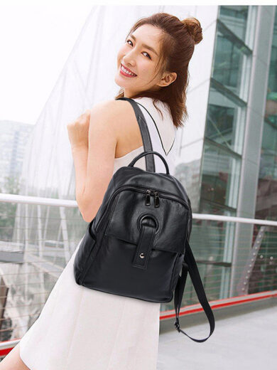 Women's Genuine Leather  Fashion Large Capacity Shoulder Backpack - Image 9
