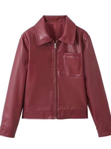Retro Fashion Polo Collar Advanced PU Leather Jacket Coat - Image 6