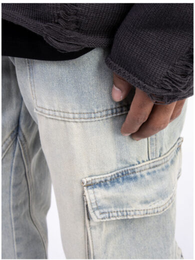 American Style Autumn And Winter Washed And Made Old Micro Elastic Jeans With Zipper Design At The Hem For Casual Pants - Image 7