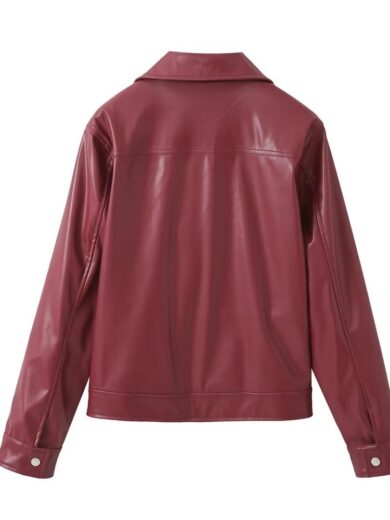 Retro Fashion Polo Collar Advanced PU Leather Jacket Coat - Image 5